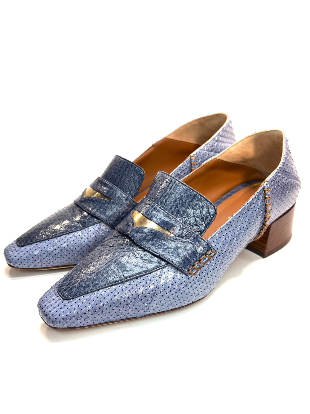 Trussardi Blue Leather Heeled Loafers | 38